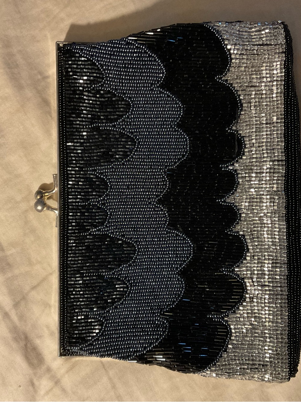 La Regale Black & Silver Beaded Clutch